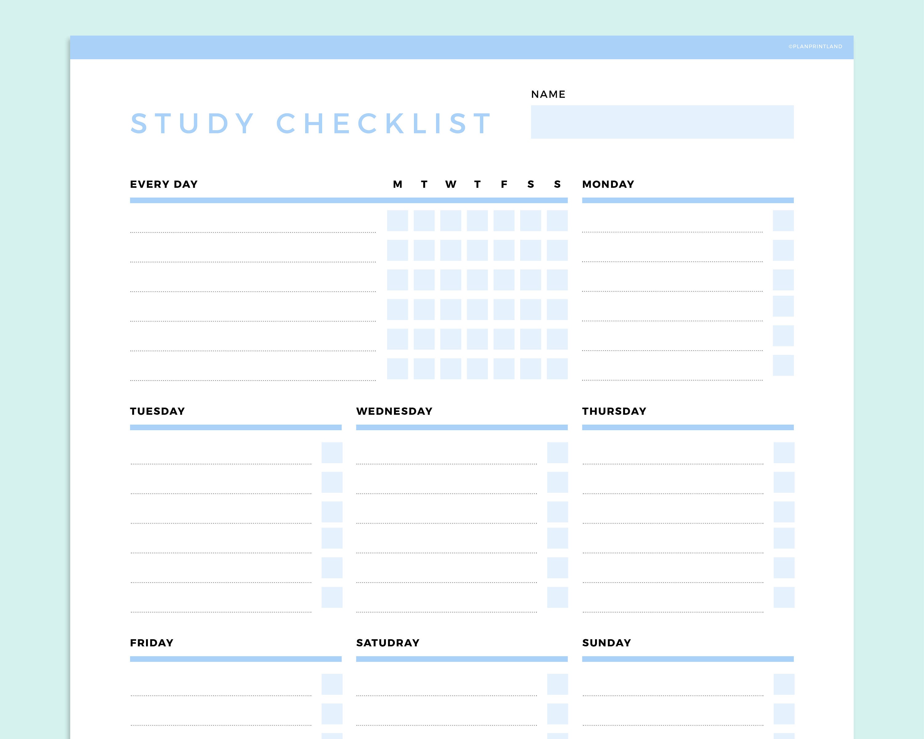 Sample Study Checklists Editable Study Checklist, School Planner, Student Planner, Study Plan ...