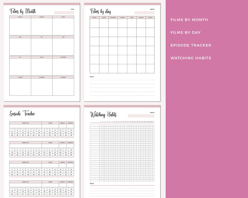 Movie Journal Printable Movie Tracker Film Journal TV Etsy
