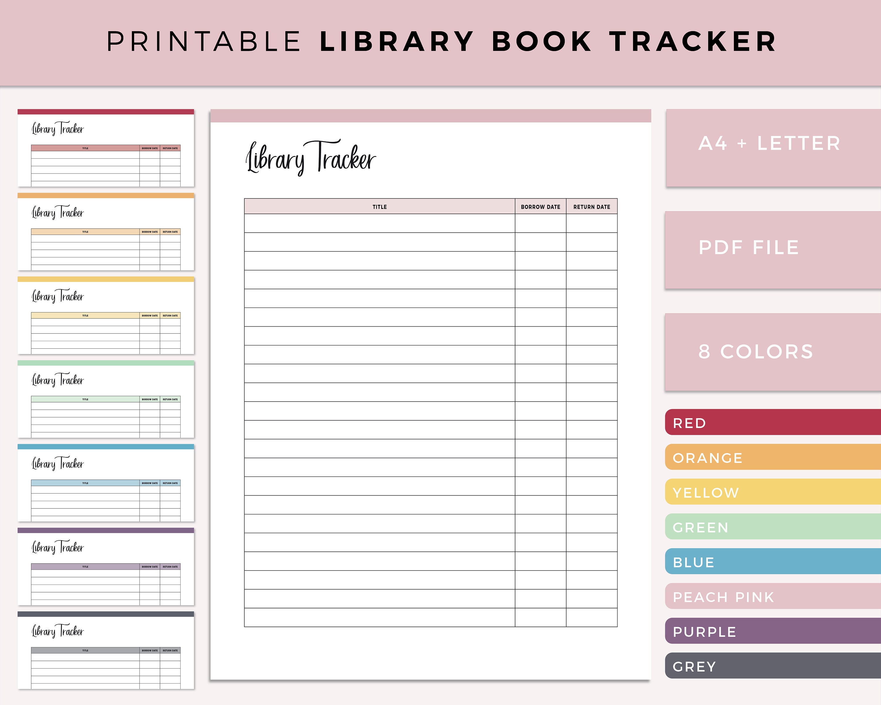 Printable Library Book Tracker Library Borrowing Planner Etsy