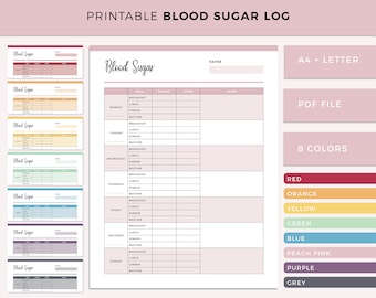 Printable Blood Sugar Log, Blood Glucose Journal, Gestational Diabetes Management, Diabetic Planner, Diabetes printable, A4 and Letter Size