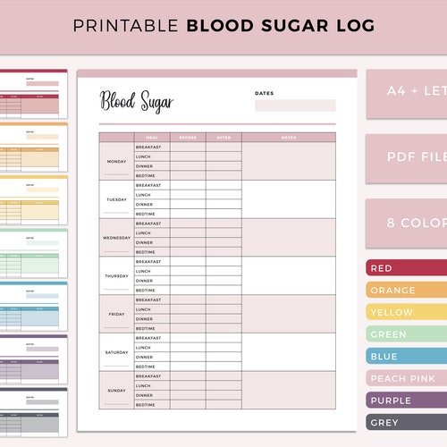 Printable Blood Glucose Tracker Diabetes Management Blood - Etsy