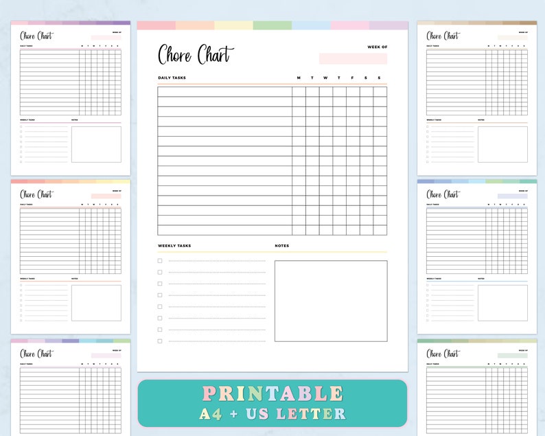 Printable Chore Chart PDF, Print at Home Daily Chores List, Household ...