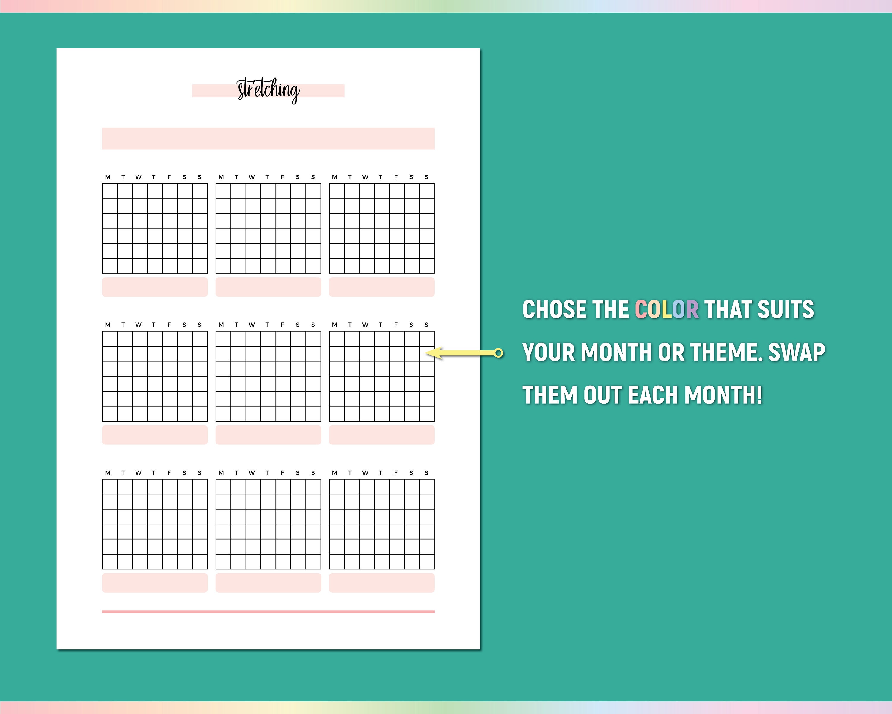 Stretch Journal A5 Monthly Stretching Template, Printable Stretching Exercises Tracker ...