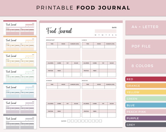 Printable Food Journal Print at Home Food Diary Daily Food | Etsy