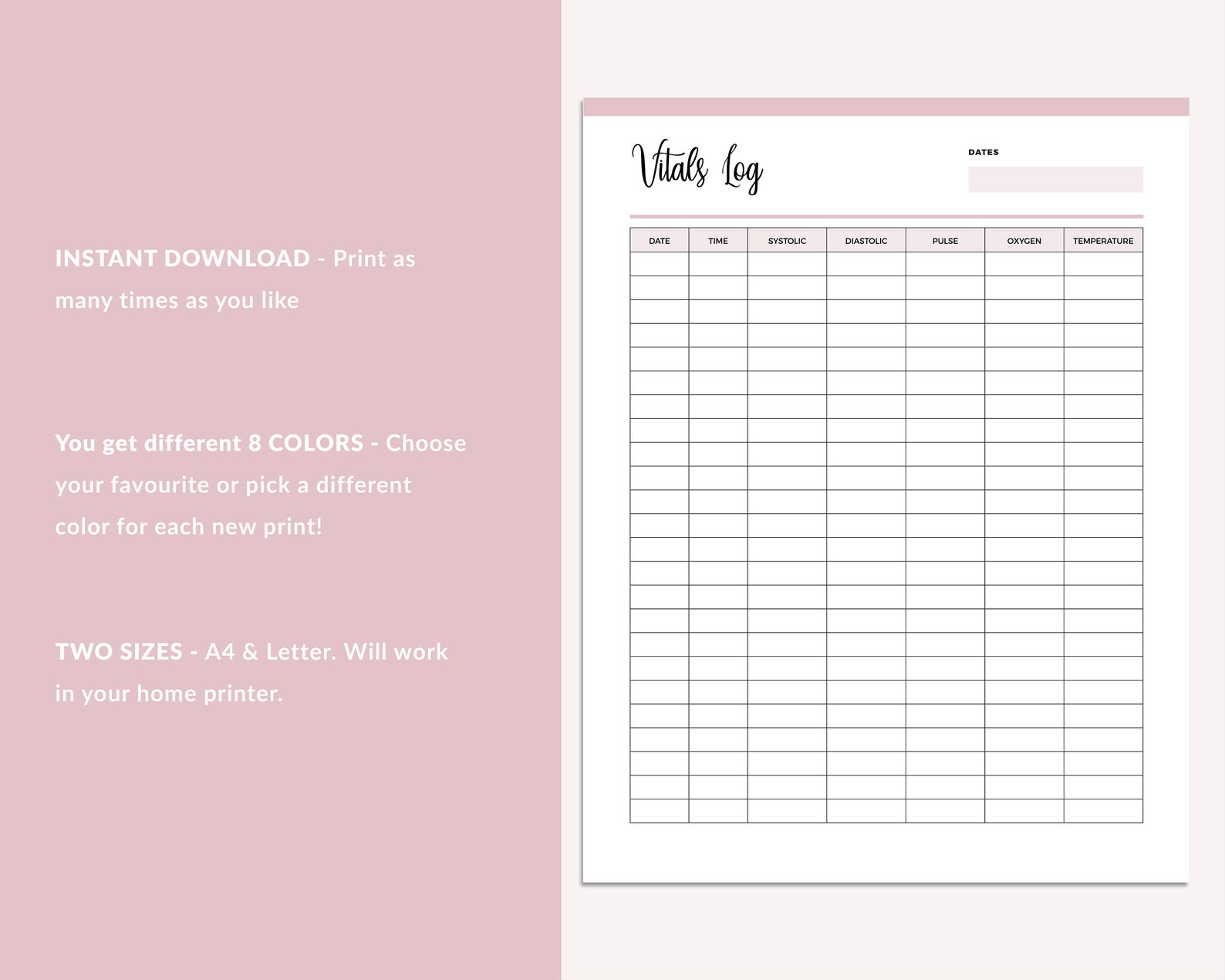 Printable Vital Sign Sheet Vitals Tracker Nursing Vitals - Etsy