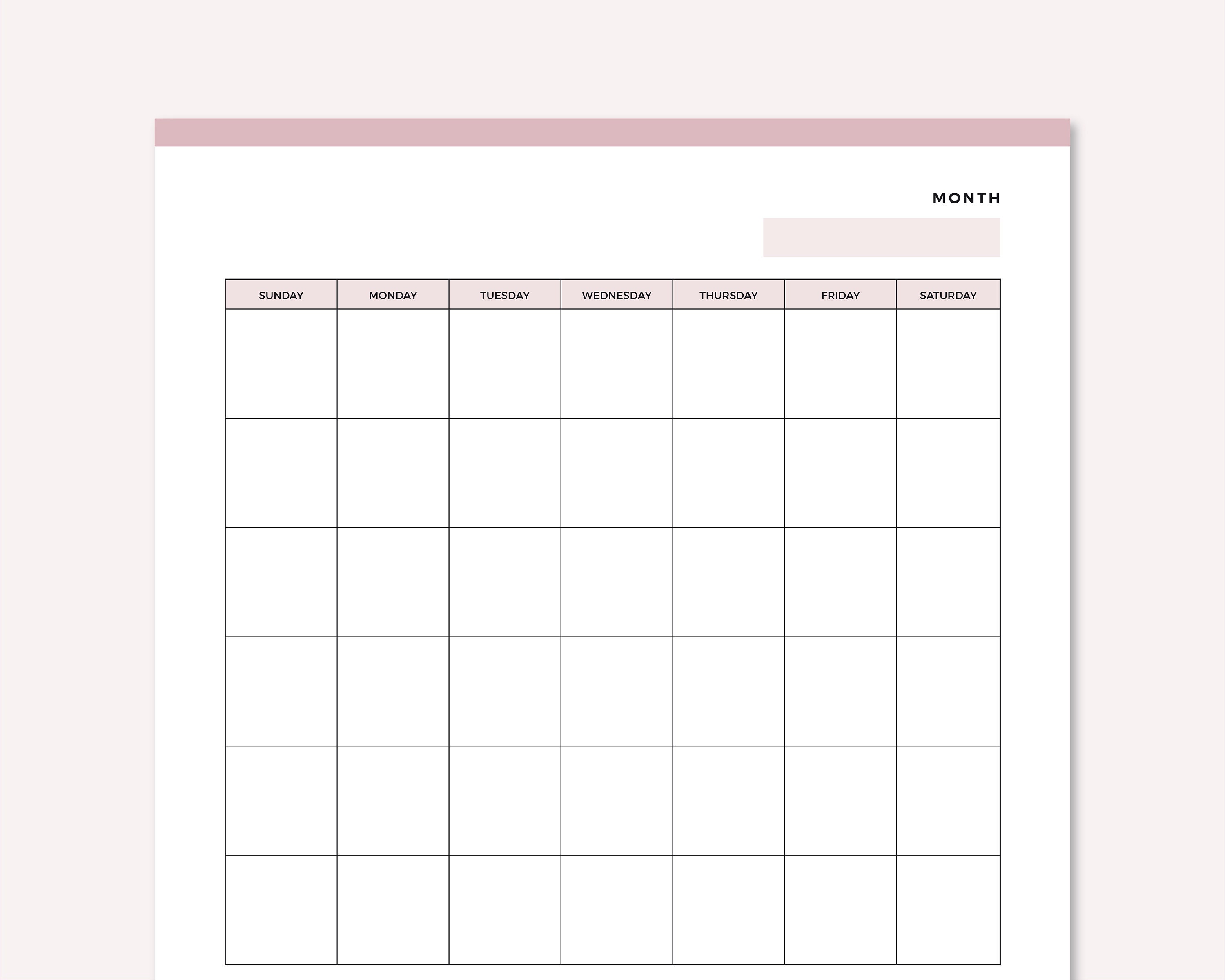Blank Calendar Printable Print at Home blank Calendar  Etsy With Month At A Glance Blank Calendar Template