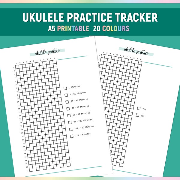 A5 Ukulele Practice Tracker, Printable Ukulele Training Journal, Simple Ukulele Study Chart, Daily Ukulele Practice Log PDF, Daily Tracker