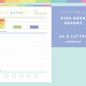 Printable book review template for kids, childrens book report, kids reading journal, kids reading record, book reader, A4 and US Letter image 1