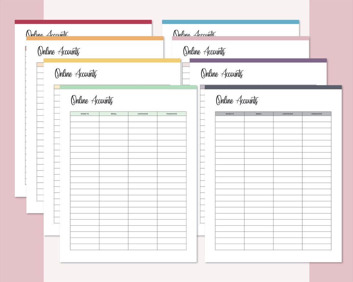 Printable Online Account List Password Log Password Keeper | Etsy