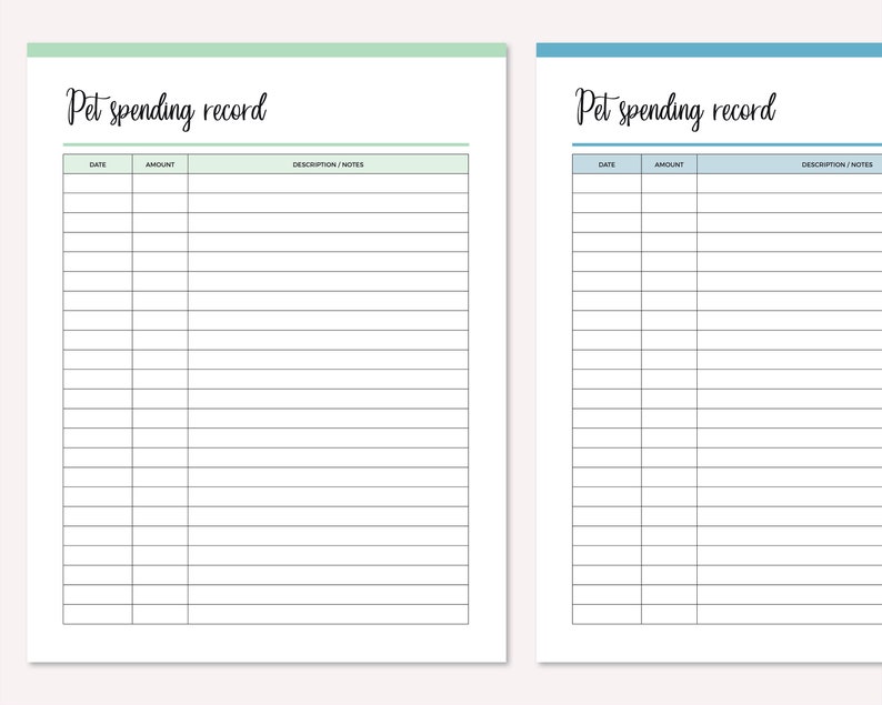 Printable Pet Spending Record Dog Finance Pet Finance Pet Etsy