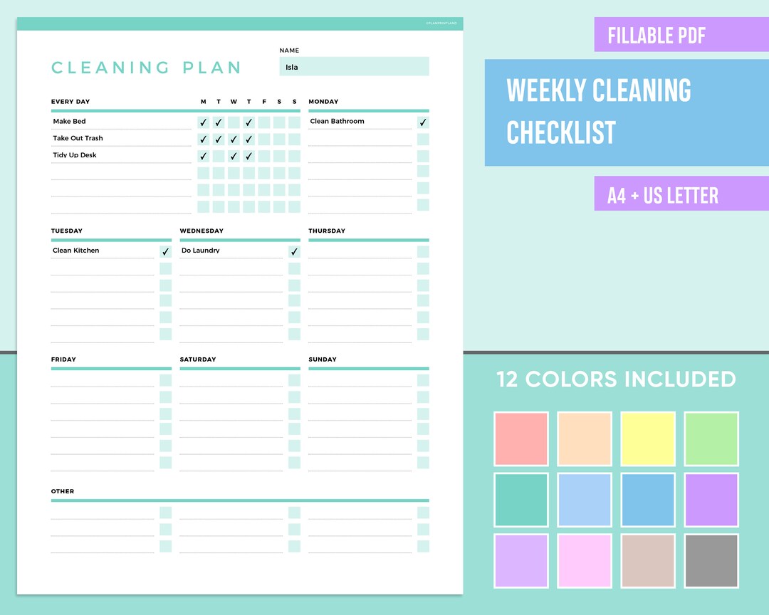 Editable Cleaning Schedule, Fillable Cleaning Checklist, Weekly Chore ...