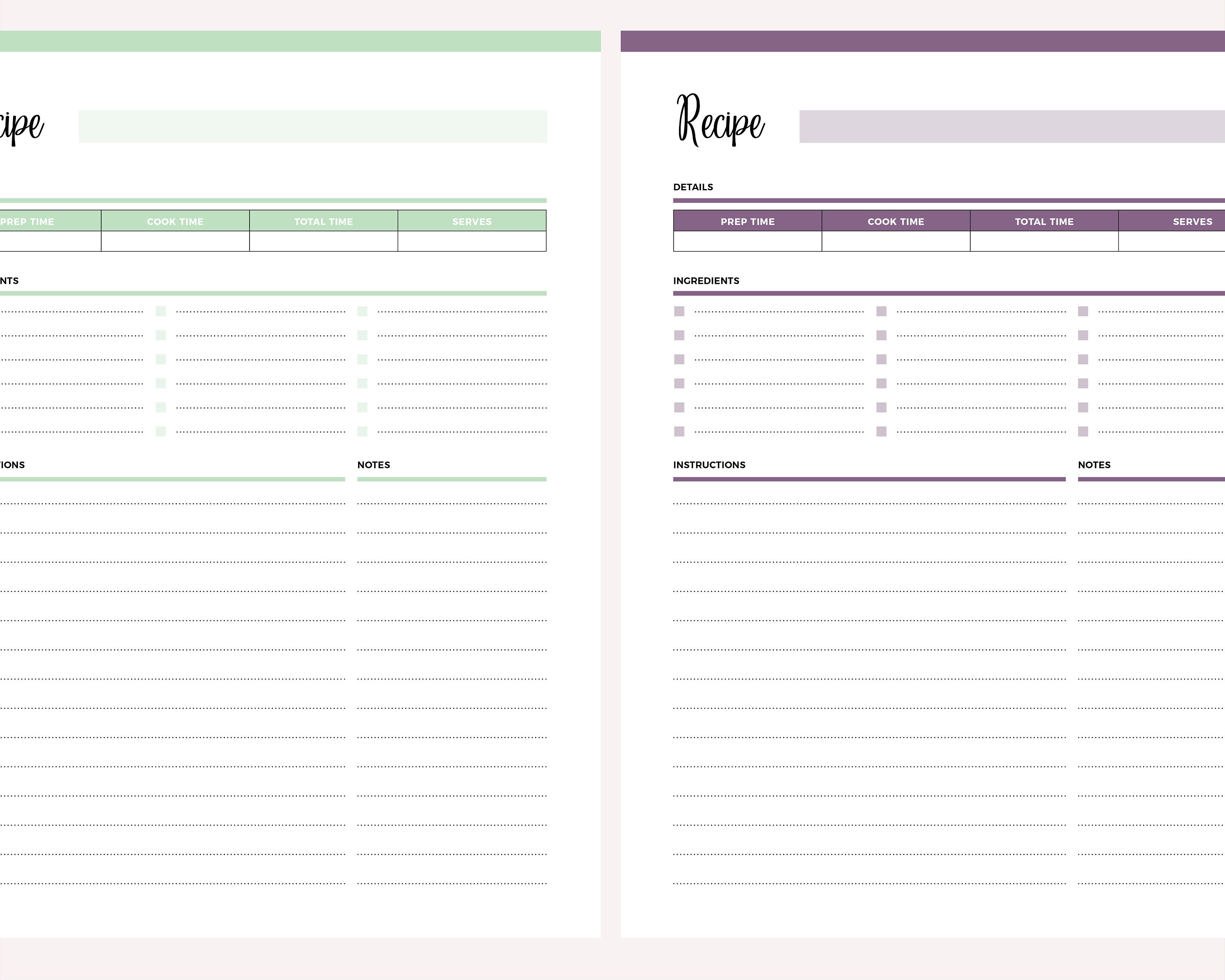 Blank Recipe Template Printable Recipe Book Template Recipe Etsy Canada