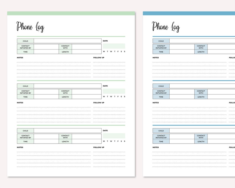 Printable Co parenting Phone Log Co Parenting Communication Etsy