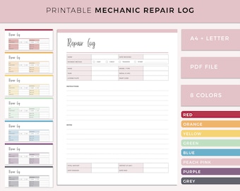 Printable Mechanic Repair Log - Auto Body Repair Sheet, Mechanical Client Organizer