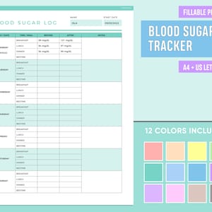 Editable Blood Sugar Log Printable, Fillable Blood Sugar Tracker, Gestational Diabetes Log Book, Diabetes Tracker, Diabetic Log Book