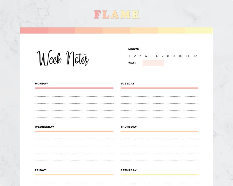 Weekly Note Print Printable Weekly Notes PDF, Week Notes Planner Insert, Notes Checklist ...