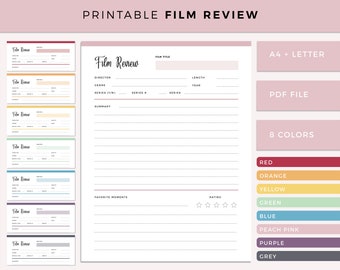 Printable Film Review Planner, Movie Review Sheet, A4 and Letter size film buff review sheet, Movie log, Movie Tracker, Film watching