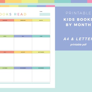 Registro de lectura imprimible para niños, diario de lectura para niños, libros leídos cada mes, registro de lectura de libros, diario de lectura, tamaño A4 y carta estadounidense