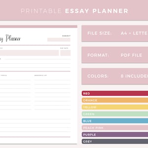 Printable Essay Planner, Print at home exam prep page, college and university student, essay planning template, assessment outline