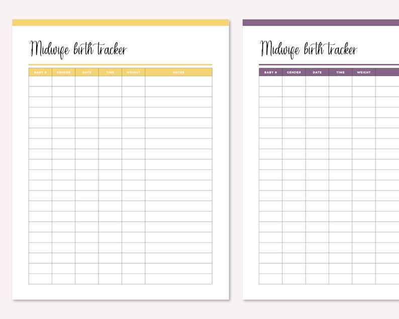 Printable Midwife Birth Tracker, Student Midwife Delivery Log, Babies ...