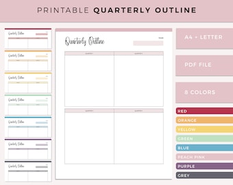 Quarterly planner, business planner, business quarter outline, Q1-Q4 quick plan, A4 and Letter size project timeline template