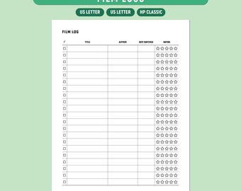 Filmlog zum Ausdrucken, Movie Tracker Template, Film Journal, Filme Angesehen, Kino Log, A4/Letter/Happy Planner, ausfüllbares PDF