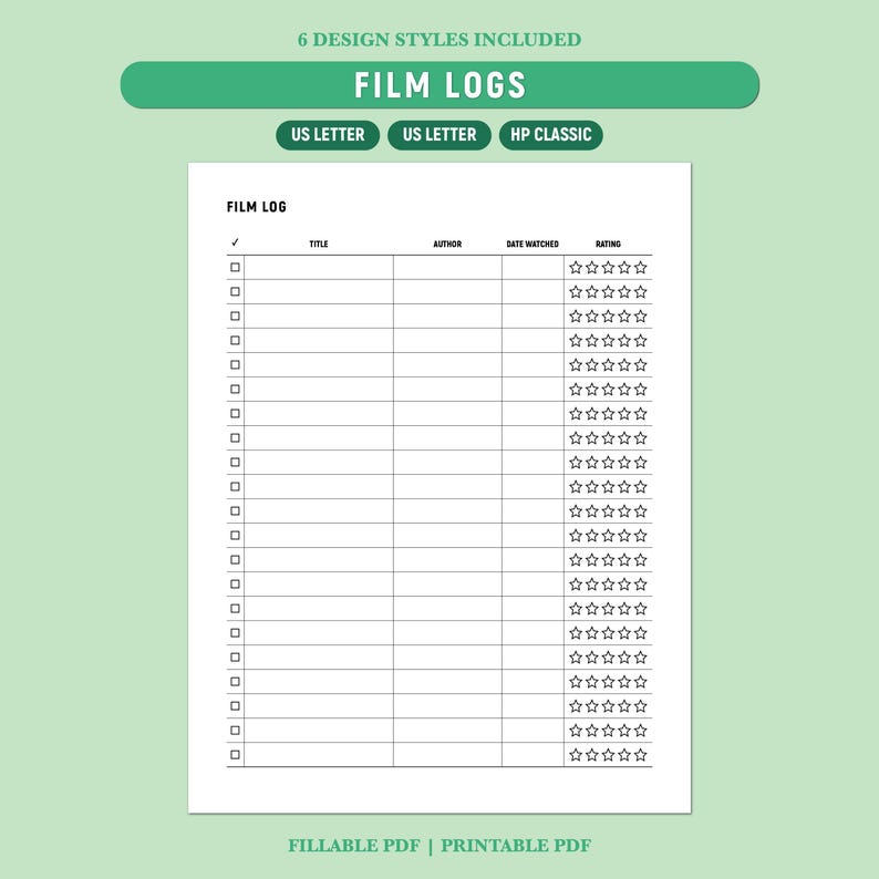 Film Log Printable, Movie Tracker Template, Film Journal, Movies ...