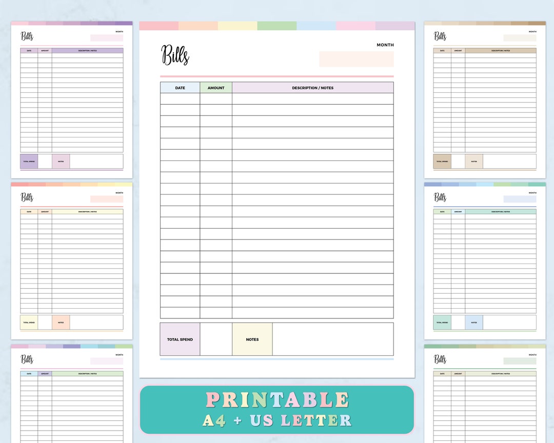 Monthly Bill Tracker Printable, Bill Payment Tracker - Etsy