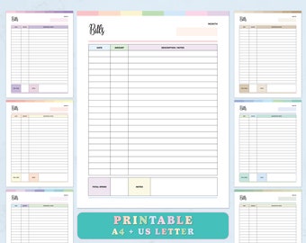 Monthly Bill Tracker Printable -  Bills Payment Log