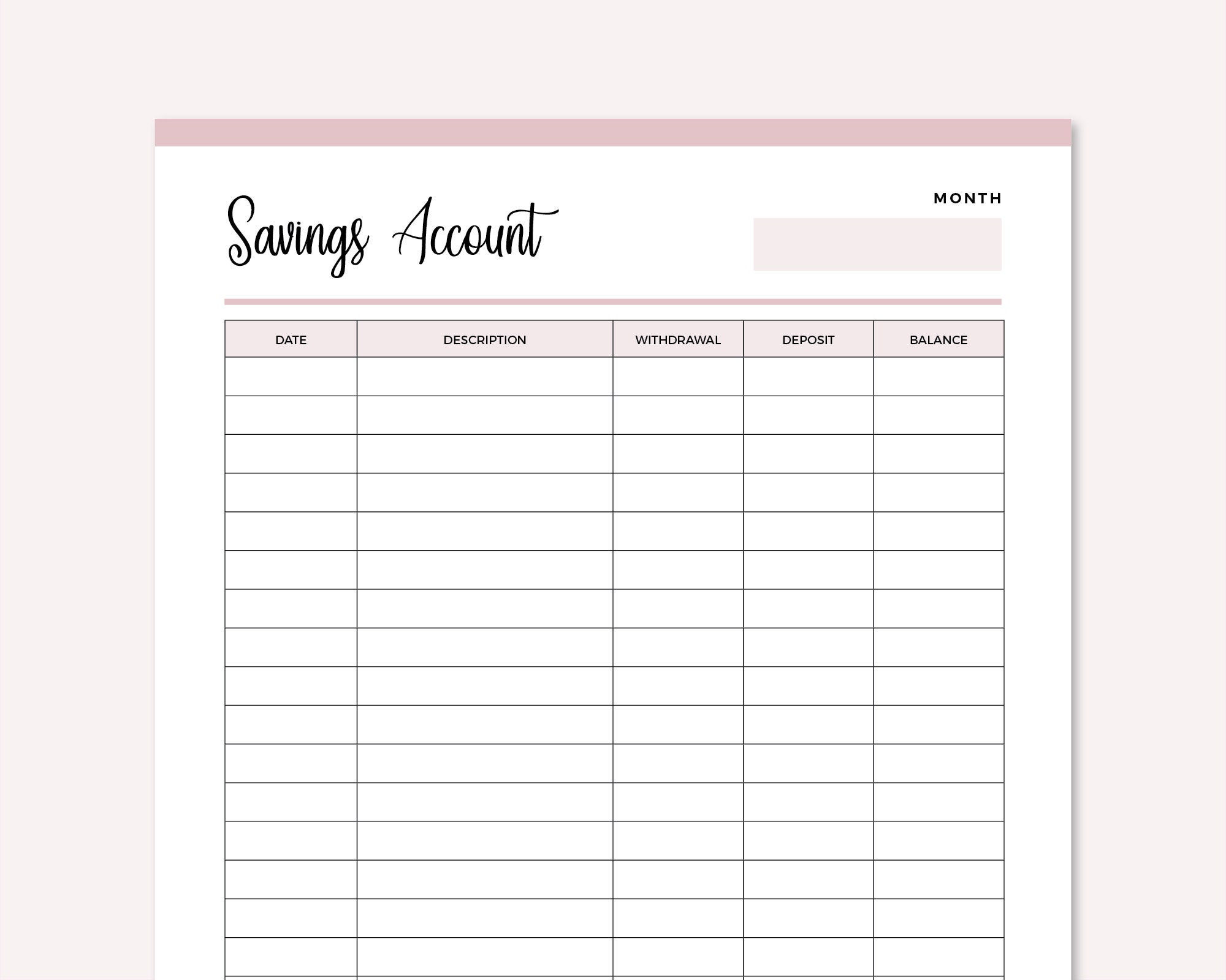 Printable Savings Account Sheet Personal Savings Tracker Etsy