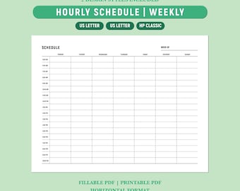Hourly Schedule - Landscape Printable Weekly Planner - Week At a Glance - Fillable Desk Planner