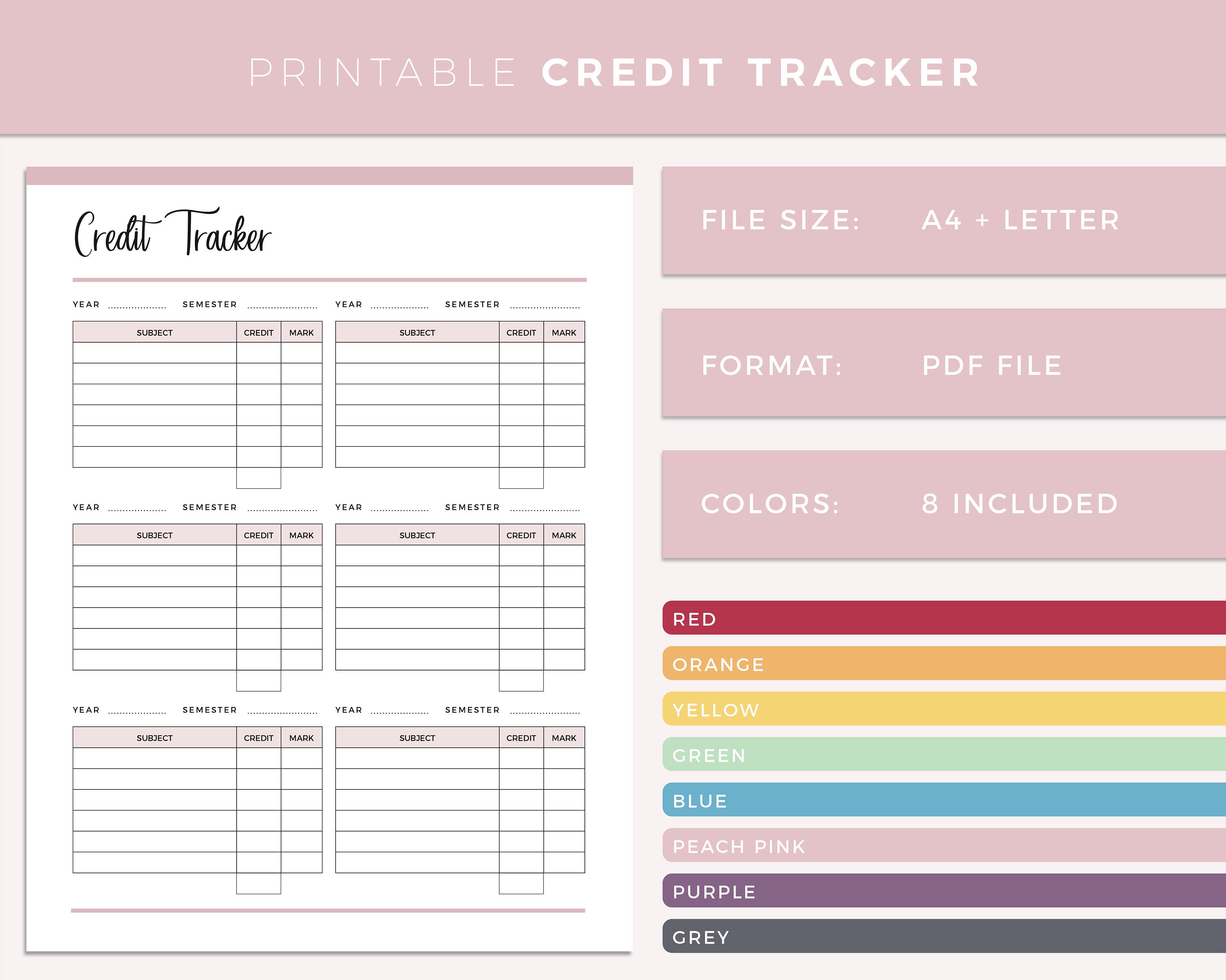 Printable Credit Tracker College Class Tracker University - Etsy UK