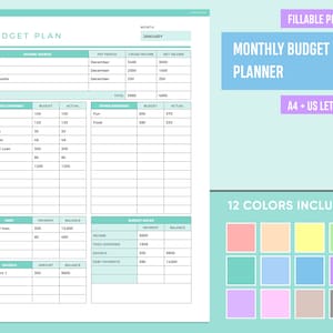 Editable Budget Planner Printable, Fillable Budget Template, Monthly Budget Sheet, Budget Binder Page, Financial Planner, Finance Planner