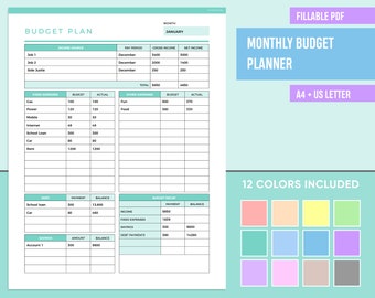 Editable Budget Planner Printable, Fillable Budget Template, Monthly Budget Sheet, Budget Binder Page, Financial Planner, Finance Planner