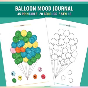 A5 Balloon Mood Journal Template, Printable Balloon Emotion tracker, Printable Balloon Wellness diary Journal, Daily Balloon Mood Journa