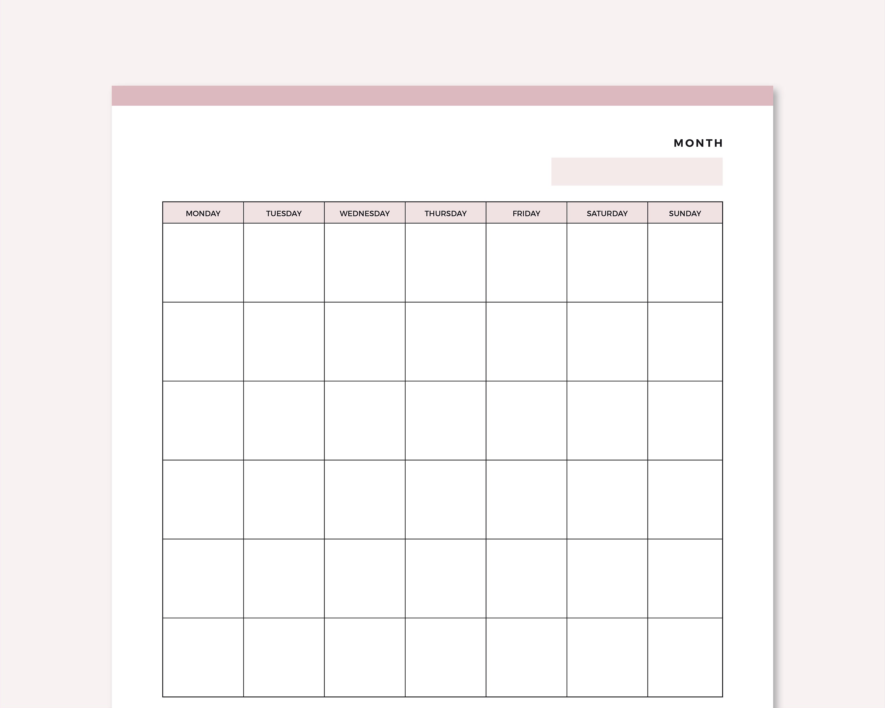 Blank Calendar Printable Print at Home blank Calendar  Etsy With Full Page Blank Calendar Template