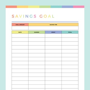 Printable Money Savings Goals for Kids, Childrens Financial Planner ...