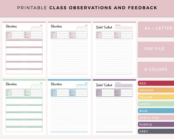 Printable Yoga Class Observations, Yoga Instructor Planner, Pilates Teacher  Feedback, Student Feedback Forms, Yoga Review, US Letter and A4 -   Portugal