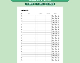 Leselogbuch zum Ausdrucken, Buch Tracker Vorlage, Leseliste Journal, Bücher Lese Tracker, A4/Letter/Happy Planner, ausfüllbares PDF