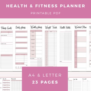 Printable Fitness Planner, Weight Loss Binder, Fitness Journal, Calorie Tracker, Food Journal, Health Planner, Workout Log, A4 and Letter