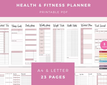 Printable Fitness Planner, Weight Loss Binder, Fitness Journal, Calorie Tracker, Food Journal, Health Planner, Workout Log, A4 and Letter