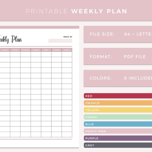 Printable Weekly Planner Print at Home Week Organizer Plan - Etsy