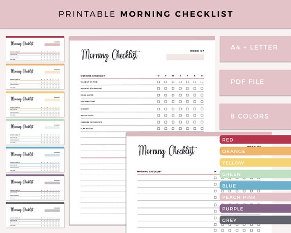 Printable Morning Checklist, Daily Planner, Day Organizer, Daily Routine, To Do List, routine checklist, self care, management, Letter / A4