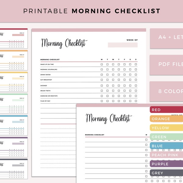 Printable Morning Checklist, Daily Planner, Day Organizer, Daily Routine, To Do List, routine checklist, self care, management, Letter / A4