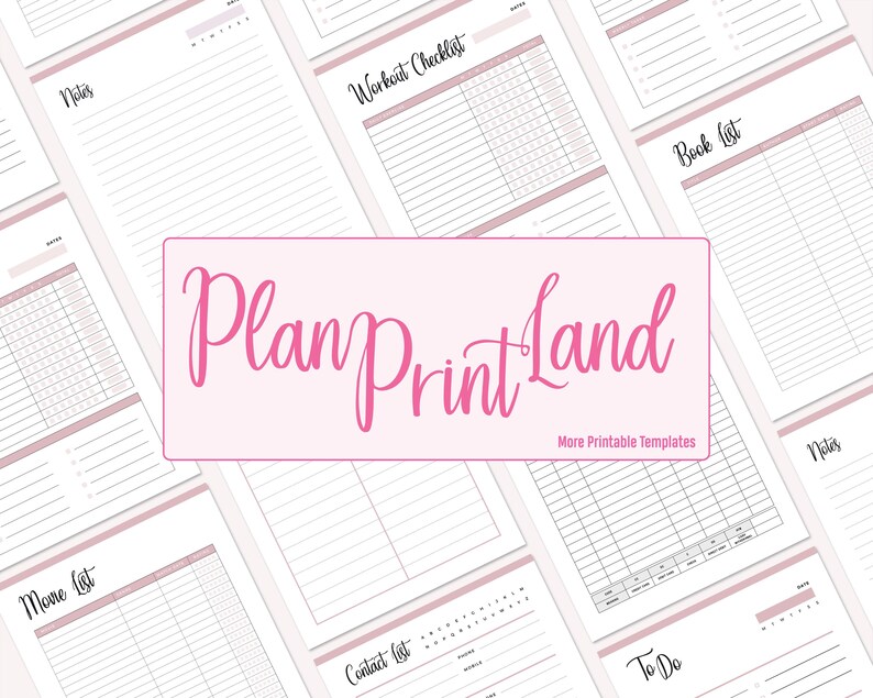 More printable planner templates from Plan Print Land, including to do lists, notes pages, book lists and trackers