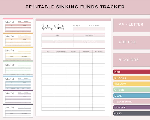 Sinking Funds Tracker Printable, Savings Tracker, Savings Challenge, Budget Planner, Savings Log, Finance Planner, Savings Goal, fund