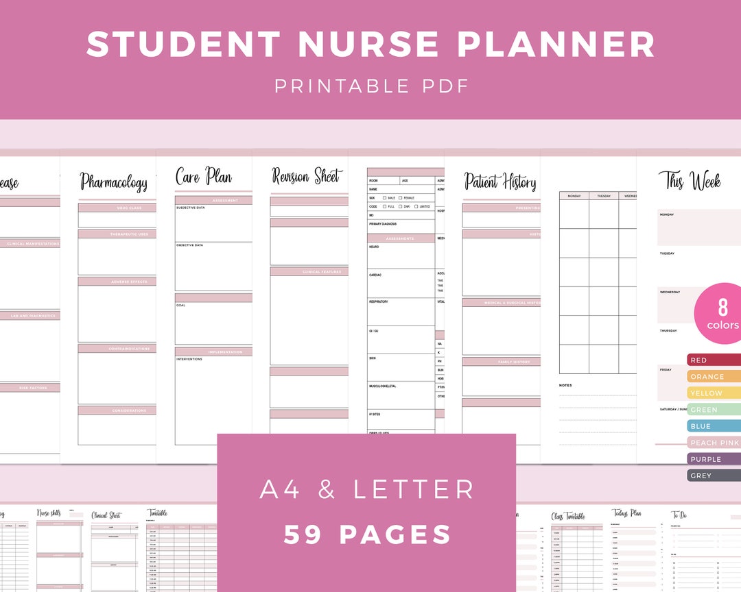 Student Nurse Planner Printable, Nursing Student Planner, Nursing School Planner, Nursing Study