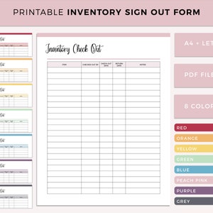 Printable Inventory Sign Out Sheet, Check Out Form, Checkout List, Inventory sign out form, Inventory Borrow sheet, A4 and US Letter