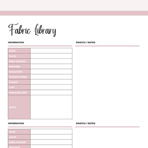 Printable Fabric Library for Quilting and Sewing, Fabric Swatch Tracker ...