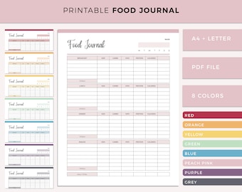 Food Journal Printable, Food Tracker,  Meal Planner, Calorie Counting, Meal Tracker, Health and Wellness, Meal Plan Template, Weight Loss